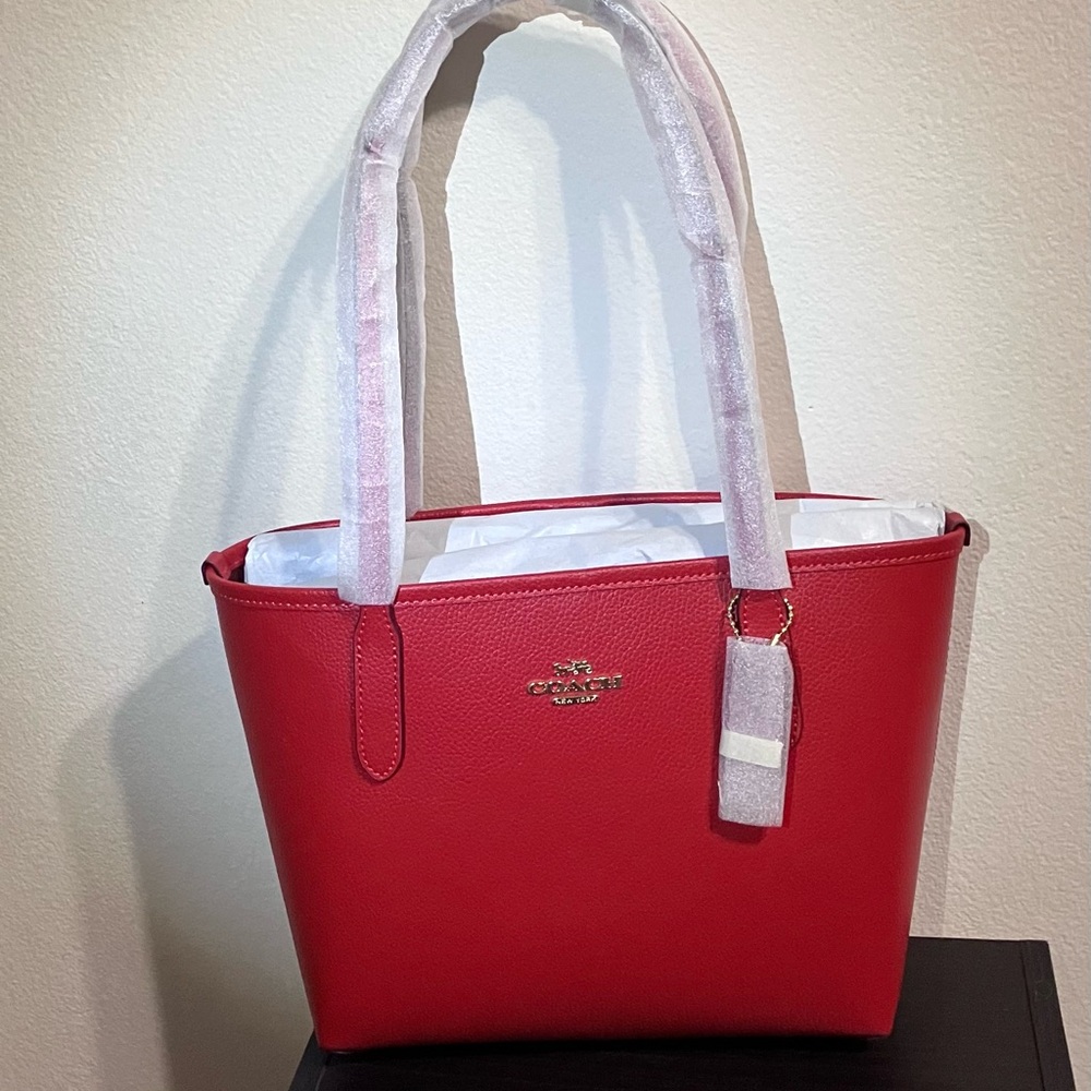 Coach Leather Small City Tote in Bold Red